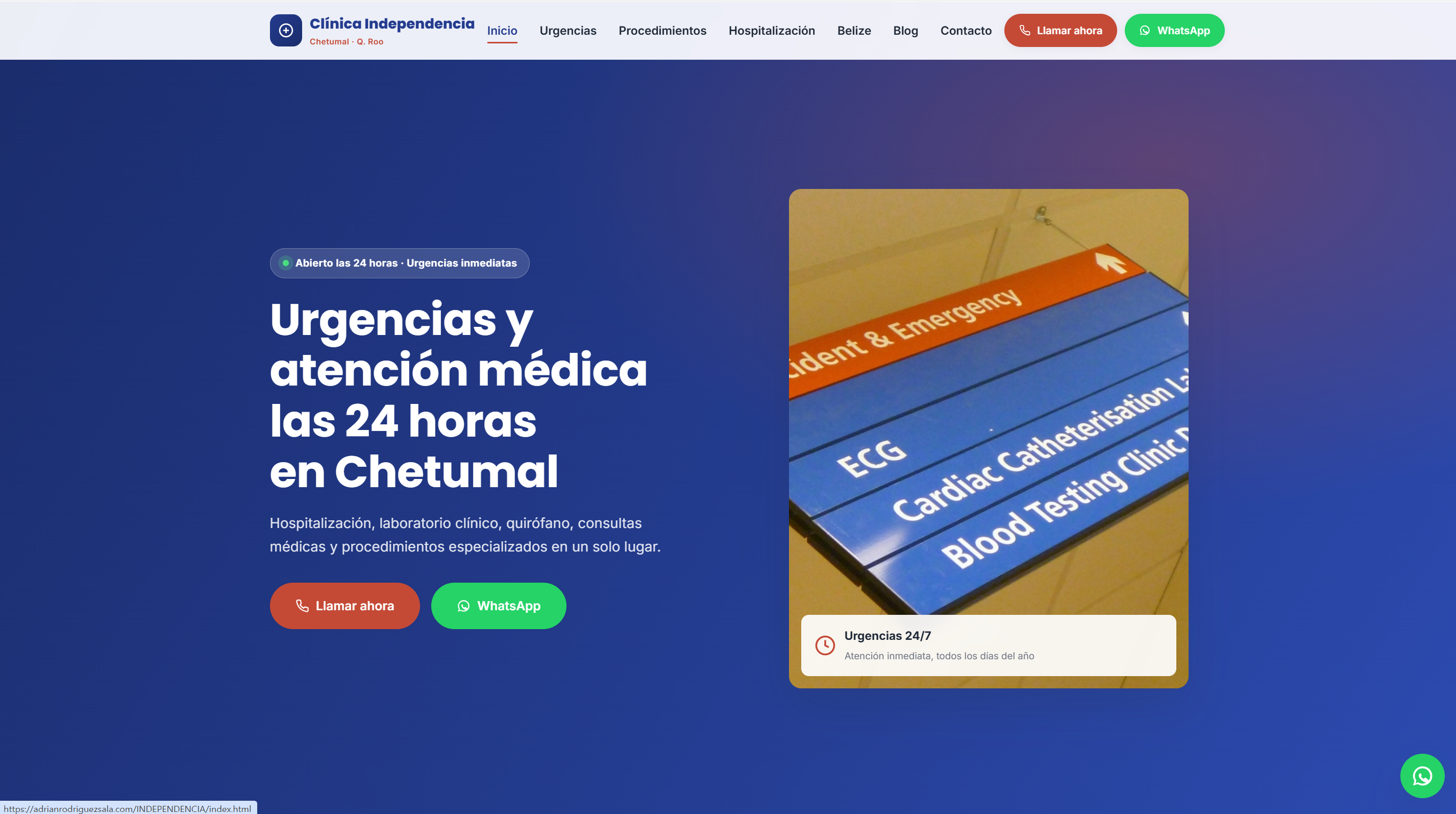 Vista previa de sitio web para clínica médica